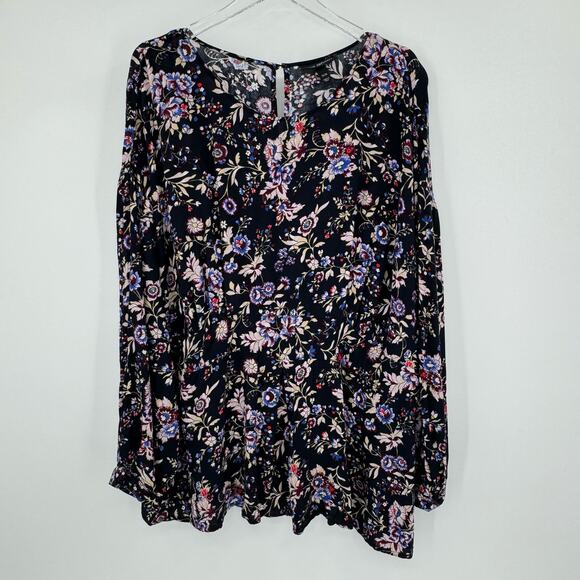 Lane Bryant blouse 26/28 black floral empire waist long sleeve whimsigoth boho - Picture 2 of 9